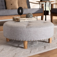 Baxton Studio JY17A200-Light Grey-Otto Vinet Modern and Contemporary Light Gray Fabric Upholstered Natural Wood Cocktail Ottoman